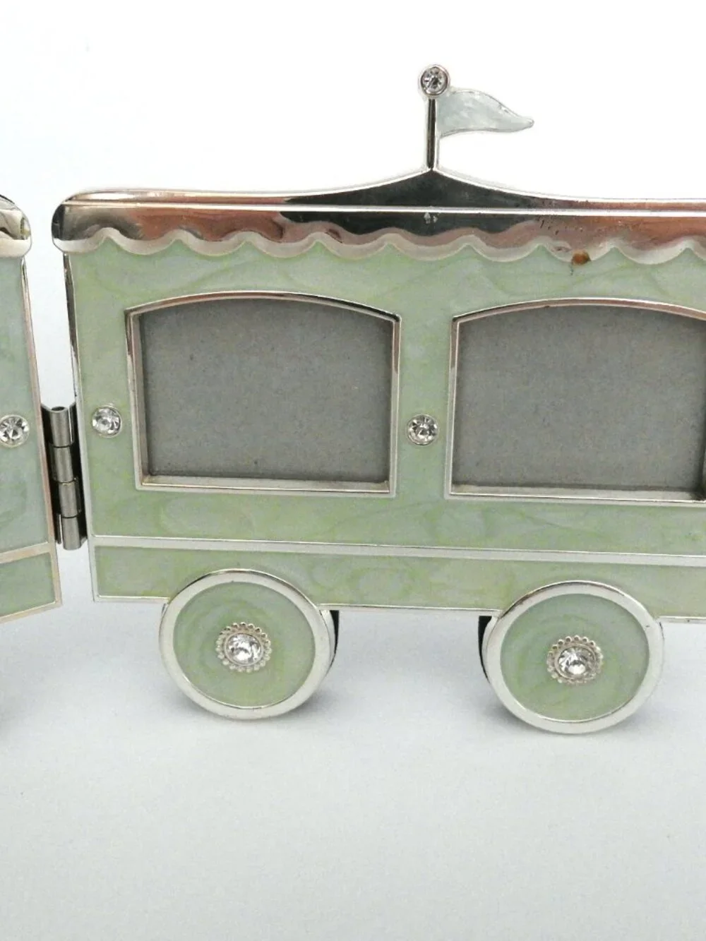 TR Mint Green Enamel & Crystal Train 5-Photo Frame Family Baby Grandchildren
